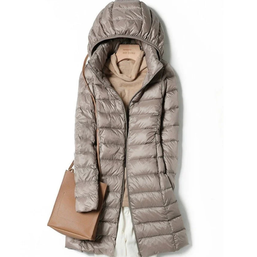Women's long winter buffer jacket | Hood