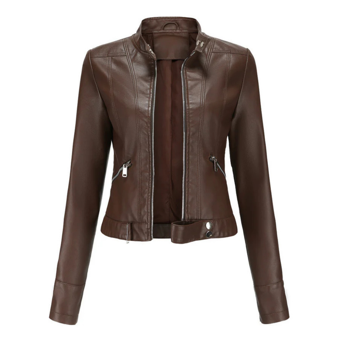 Women's zipper short biker jacket | Long -sleeved