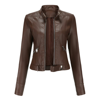 Women's zipper short biker jacket | Long -sleeved