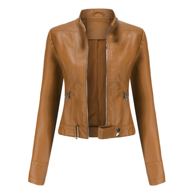 Women's zipper short biker jacket | Long -sleeved