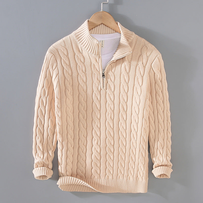 Men’s Cable Knit Sweater - Quarter Zip - Ribbed Collar & Cuffs - Warm & Stylish