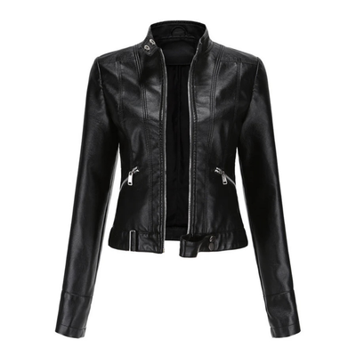 Women's zipper short biker jacket | Long -sleeved