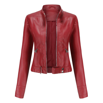 Women's zipper short biker jacket | Long -sleeved
