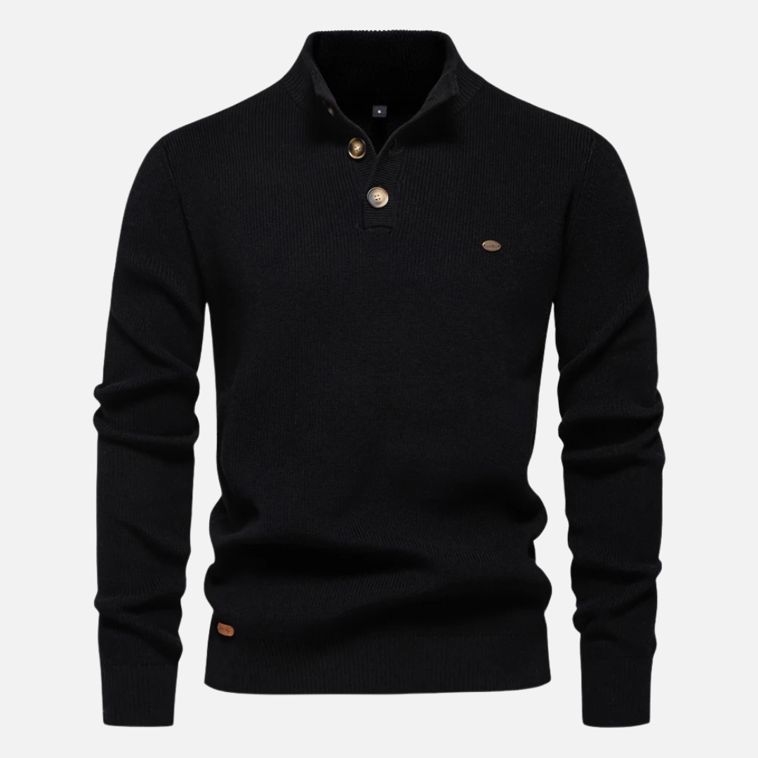 Men’s Turtleneck Sweater – Wool Blend – Slim Fit – Ribbed Knit with Button Placket