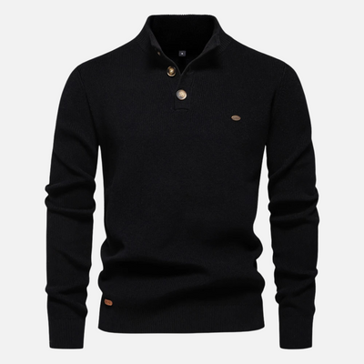 Men’s Turtleneck Sweater – Wool Blend – Slim Fit – Ribbed Knit with Button Placket