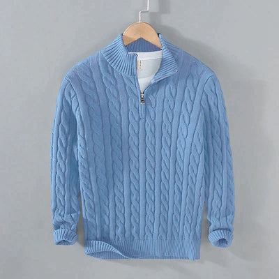 Men’s Cable Knit Sweater - Quarter Zip - Ribbed Collar & Cuffs - Warm & Stylish