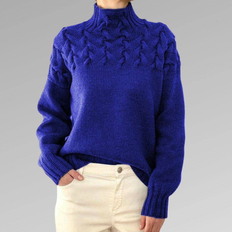 Sweater with elegant and warm turtleneck, cross-stitch design, unisex