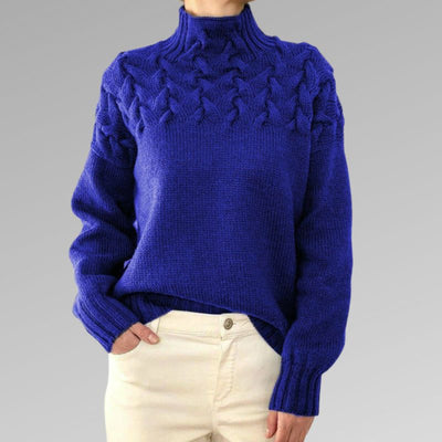 Sweater with elegant and warm turtleneck, cross-stitch design, unisex