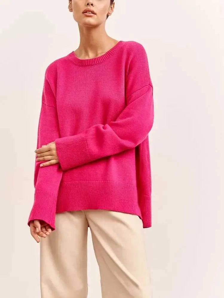 Elegant autumn sweater women - round neck, minimalist design