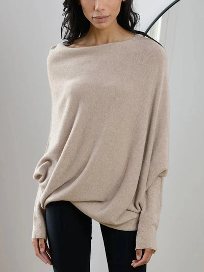 Sweater with asymmetrical draping and loose cut for women