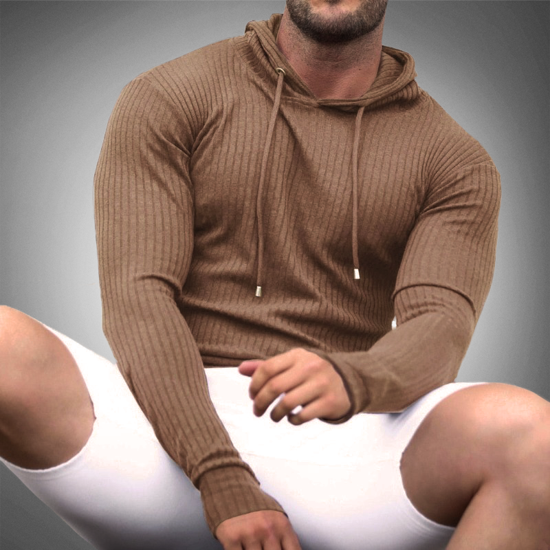 Men’s Slim Fit Hoodie - Ribbed Knit - Long Sleeve - Adjustable Drawstring