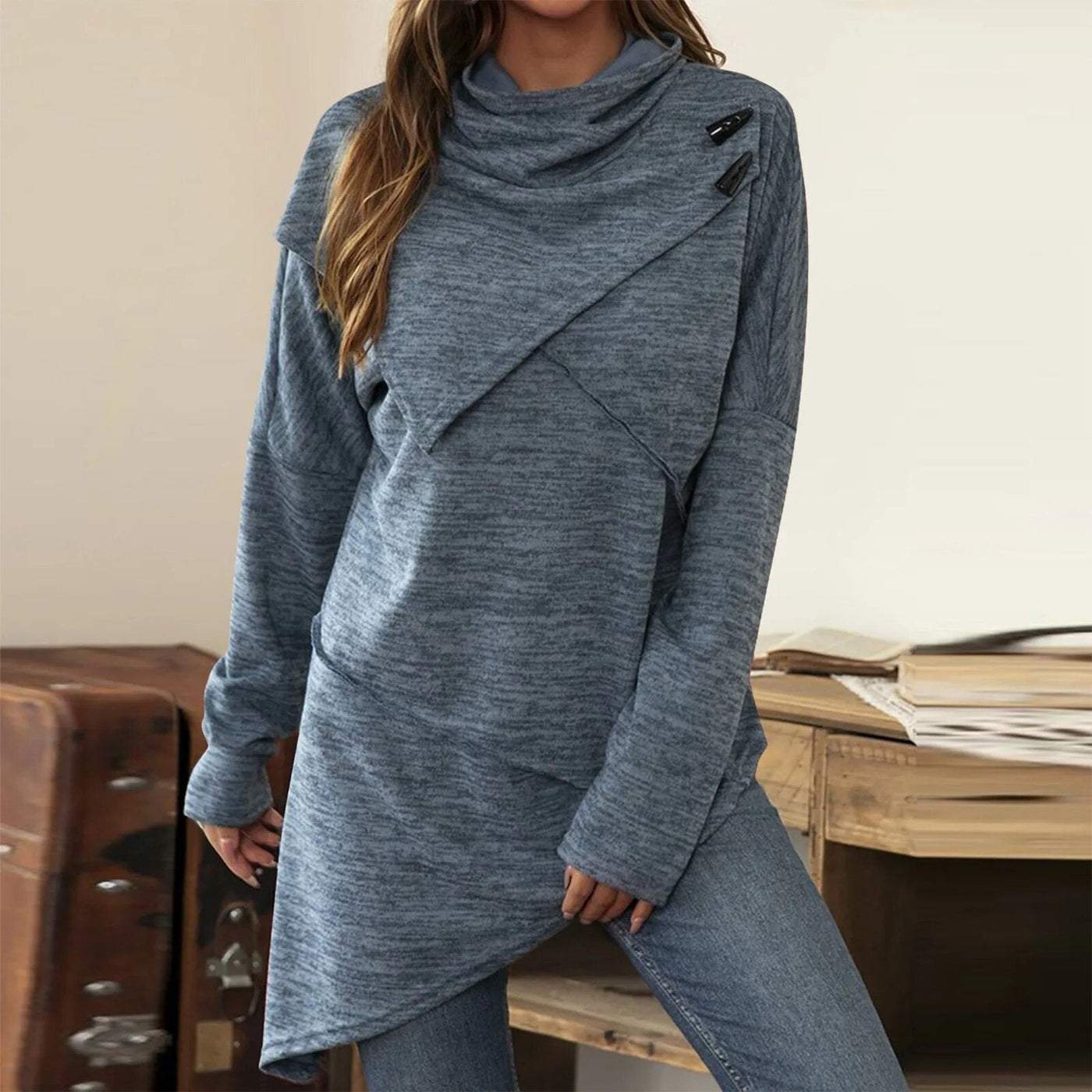 AsymWrap Cozy Tunic Pullover
