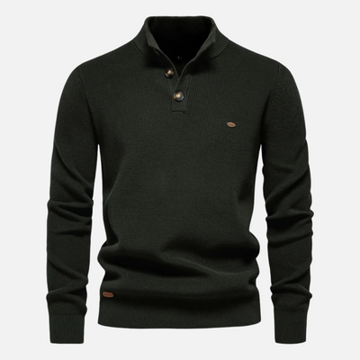 Men’s Turtleneck Sweater – Wool Blend – Slim Fit – Ribbed Knit with Button Placket