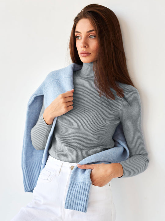 Sweater in stylish two -color design with turtleneck for women