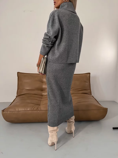 Sweater with turtleneck and midi dress in stylish set