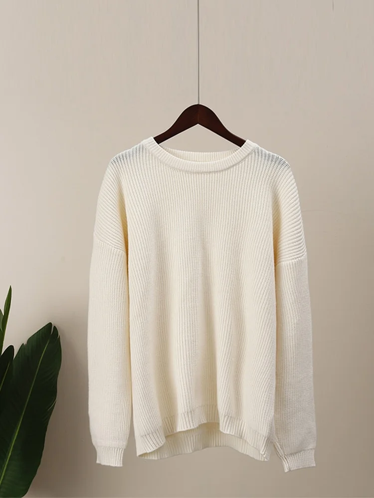 Elegant autumn sweater women - round neck, minimalist design