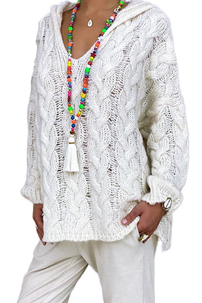 Sweaters made of soft cable knit with hood for women