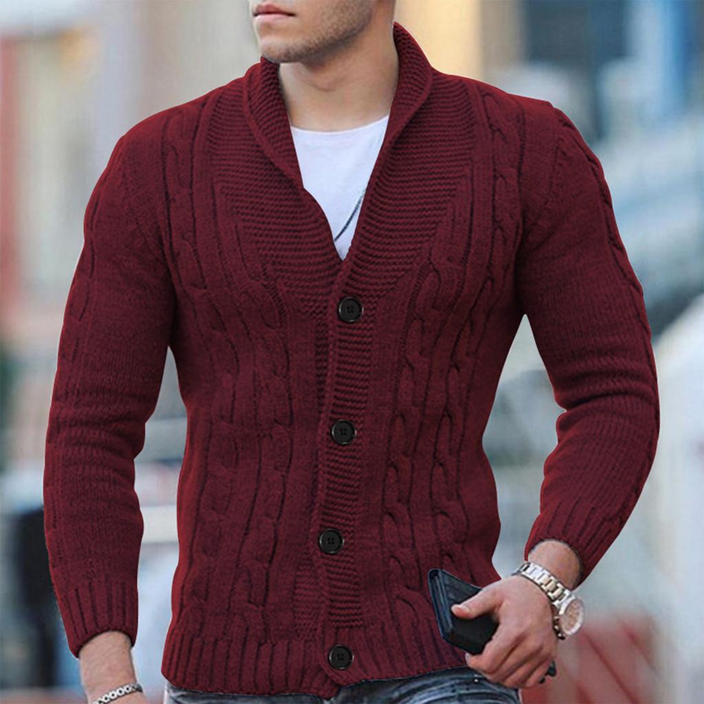 Men’s Cable Knit Cardigan - Wool Blend - Shawl Collar - Button Down - Ribbed Cuffs