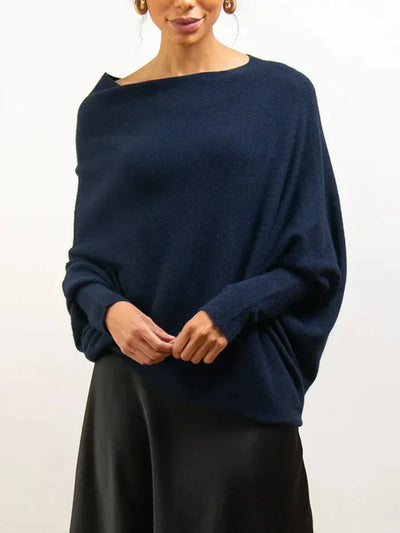 Sweater with asymmetrical draping and loose cut for women