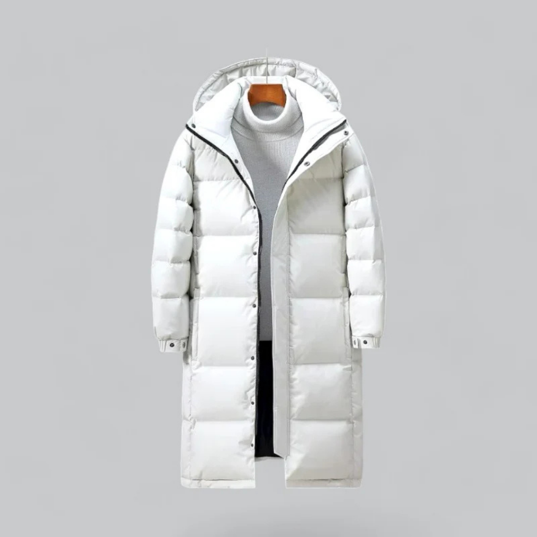 Men's long buffer button down jacket | Hood