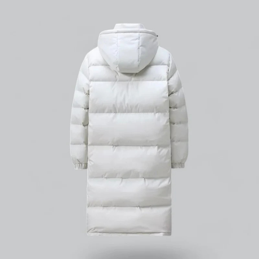 Men's long buffer button down jacket | Hood