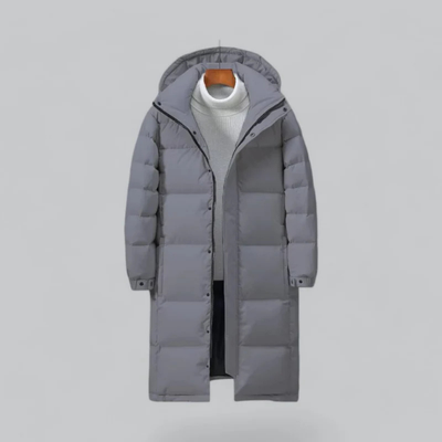 Men's long buffer button down jacket | Hood