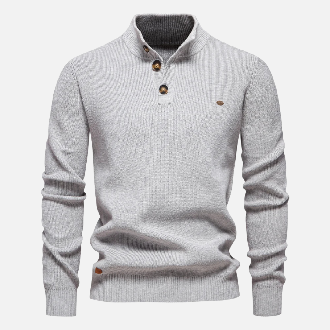 Men’s Turtleneck Sweater – Wool Blend – Slim Fit – Ribbed Knit with Button Placket
