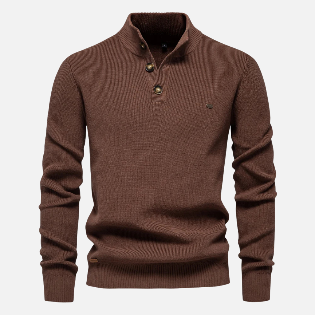 Men’s Turtleneck Sweater – Wool Blend – Slim Fit – Ribbed Knit with Button Placket