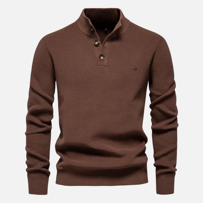 Men’s Turtleneck Sweater – Wool Blend – Slim Fit – Ribbed Knit with Button Placket