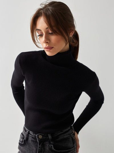 Sweater in stylish two -color design with turtleneck for women
