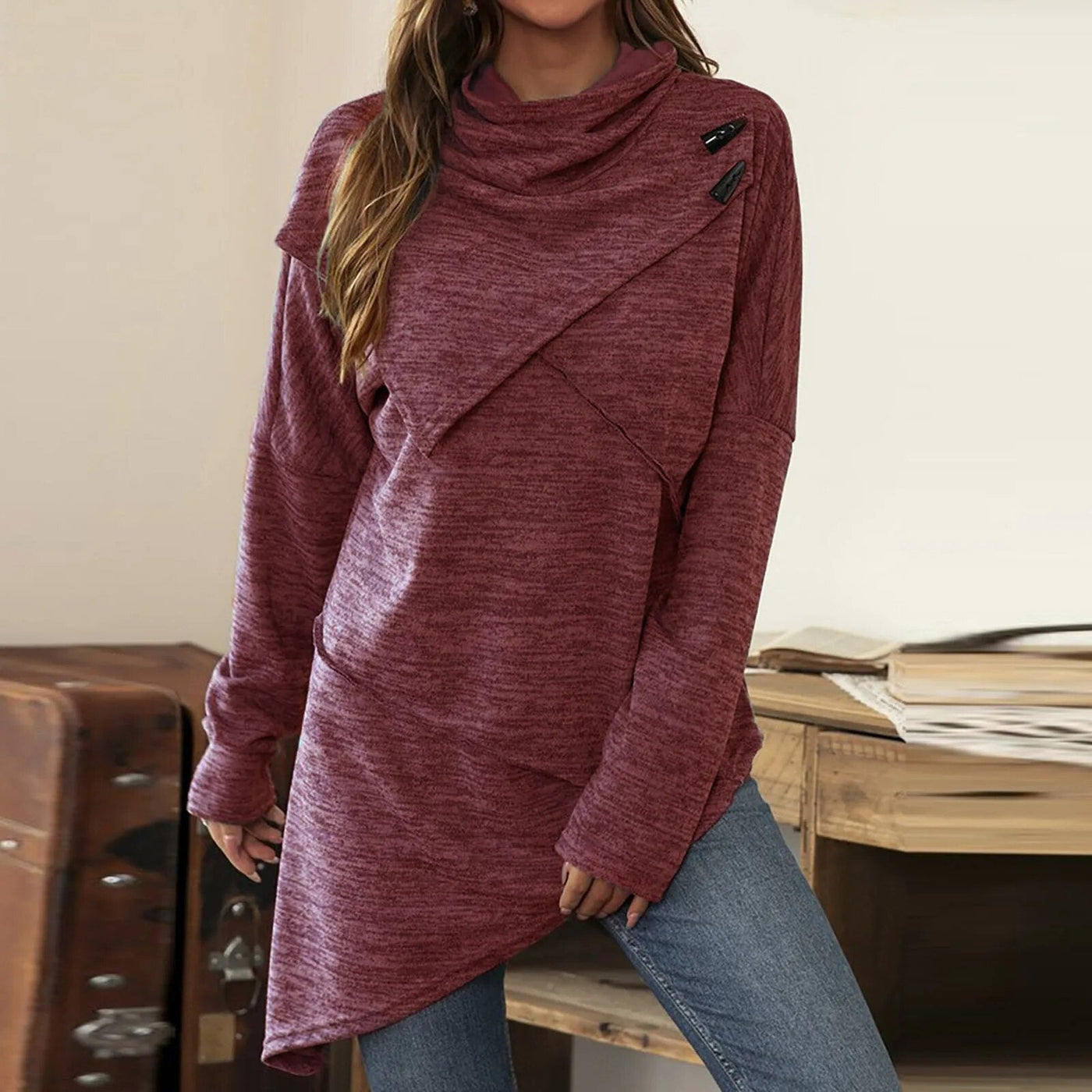 AsymWrap Cozy Tunic Pullover