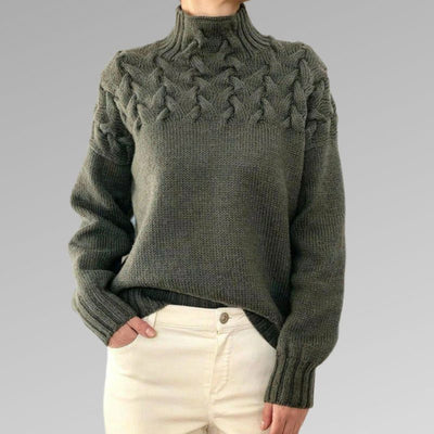 Sweater with elegant and warm turtleneck, cross-stitch design, unisex