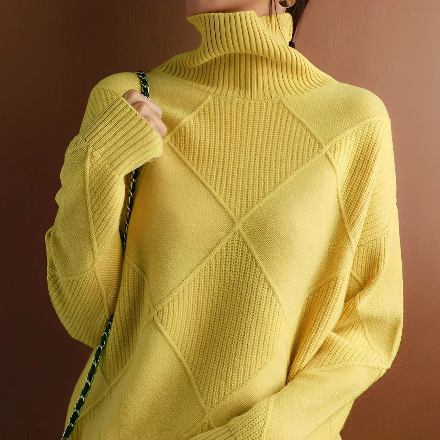 Sweater with turtleneck in modern geometric design for women