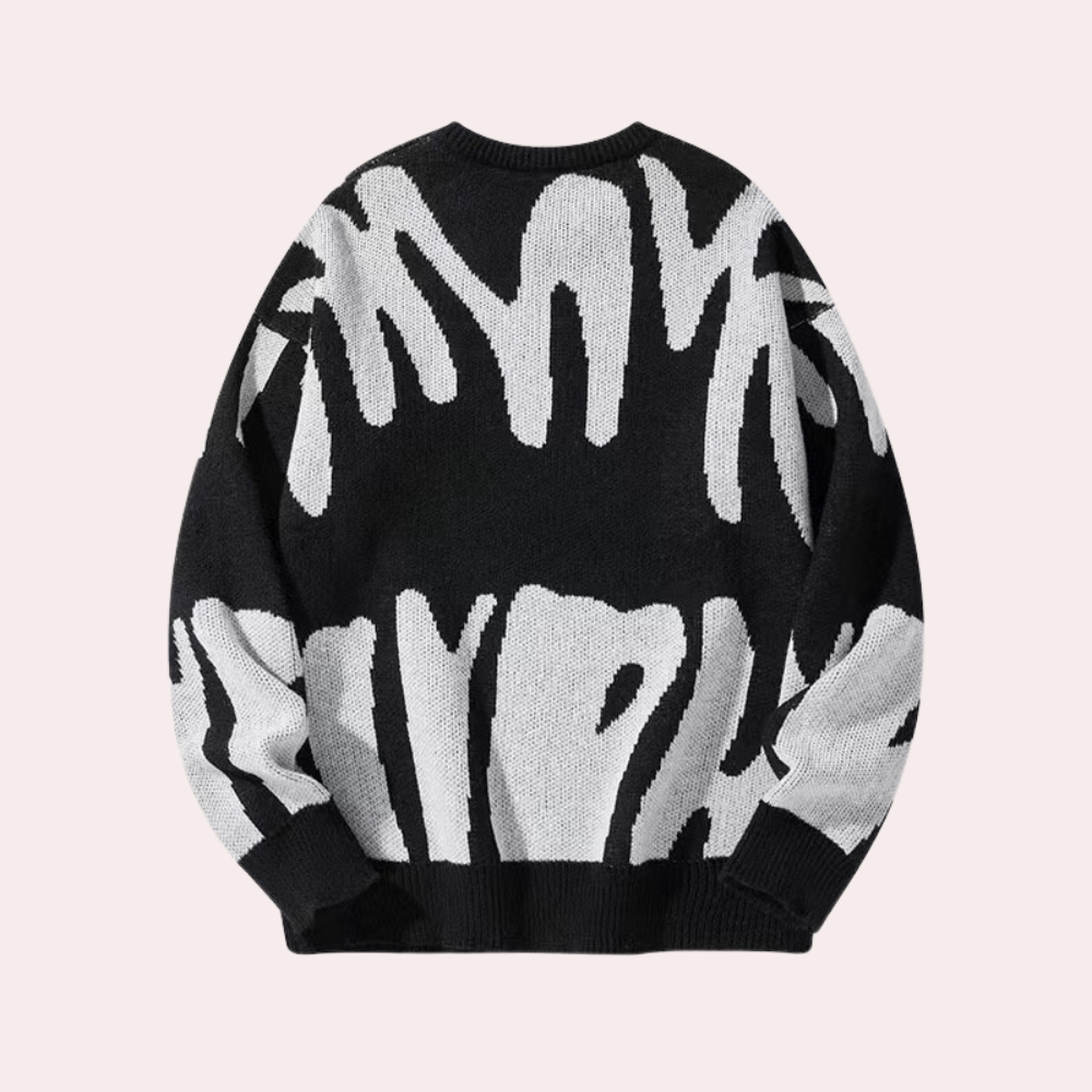 Men’s Knitted Sweater - Abstract Design - Crew Neck - Long Sleeve - Ribbed Cuffs