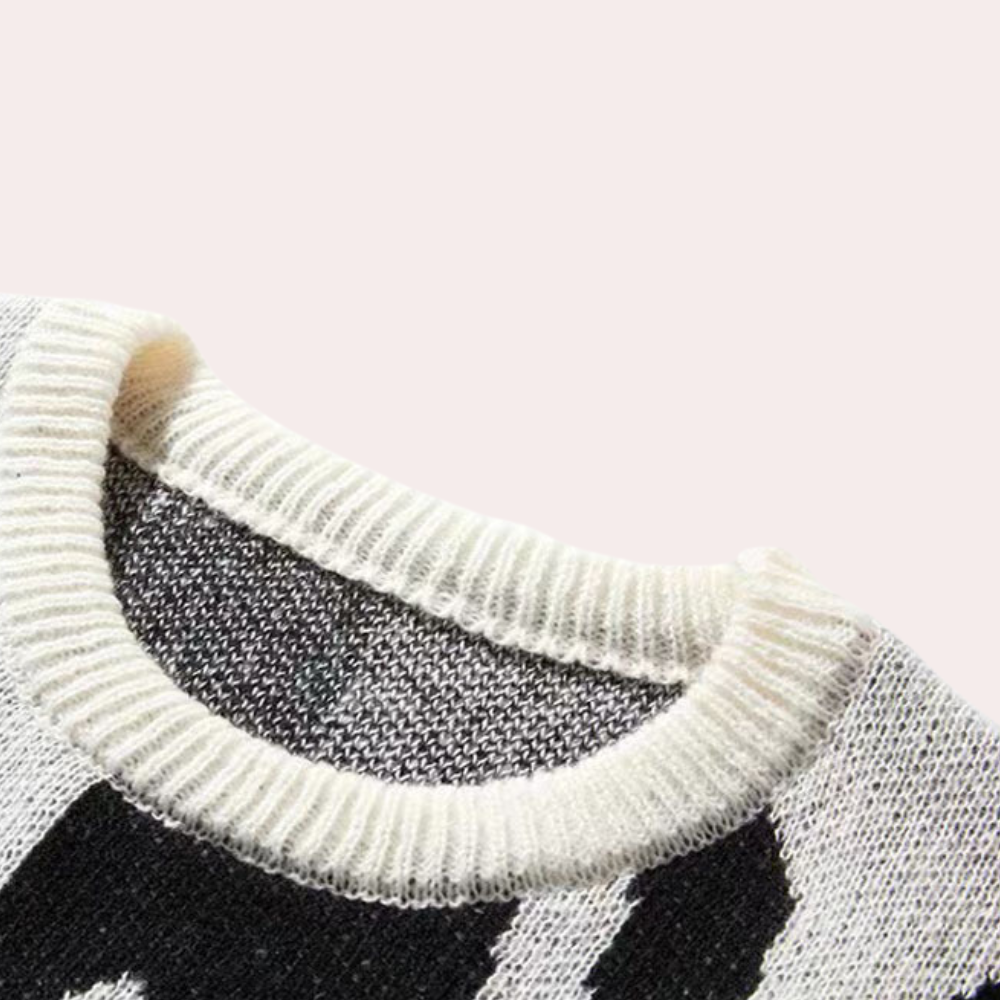 Men’s Knitted Sweater - Abstract Design - Crew Neck - Long Sleeve - Ribbed Cuffs