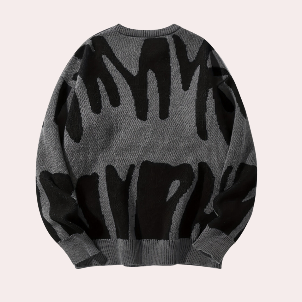 Men’s Knitted Sweater - Abstract Design - Crew Neck - Long Sleeve - Ribbed Cuffs
