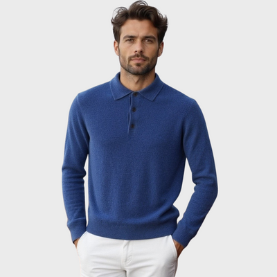 Men’s Polo Sweater – Merino Wool – Standard Fit – Button Placket – Ribbed Trim