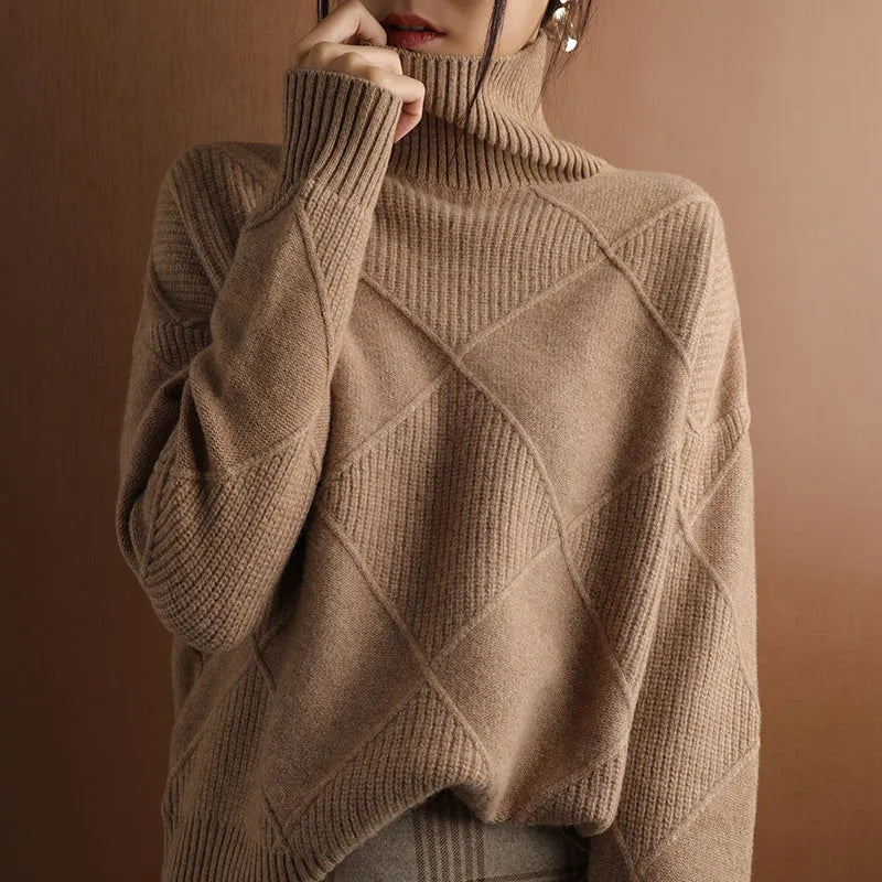 Sweater with turtleneck in modern geometric design for women