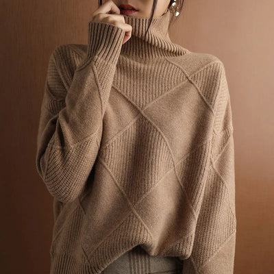 Sweater with turtleneck in modern geometric design for women