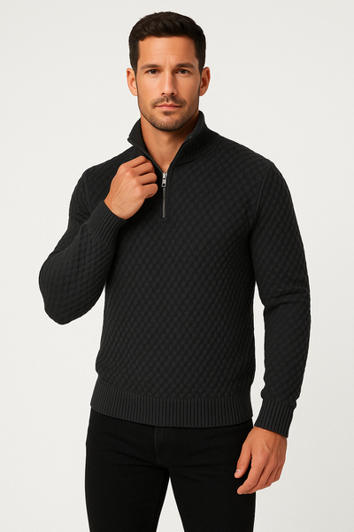 Men’s Half Zip Sweater – Textured Knit – Tailored Fit – Ribbed Trim – Soft Feel