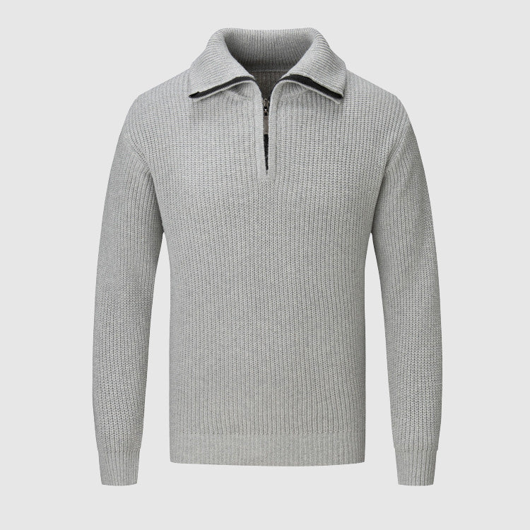 Men’s Half-Zip Sweater - Textured Knit - High Collar - Ribbed Cuffs & Hem - Casual Wear
