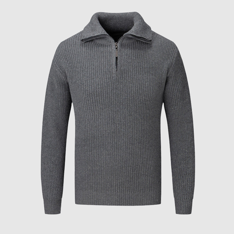 Men’s Half-Zip Sweater - Textured Knit - High Collar - Ribbed Cuffs & Hem - Casual Wear