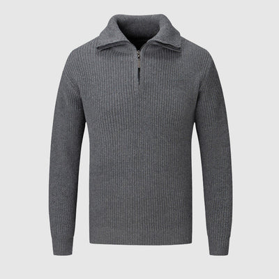 Men’s Half-Zip Sweater - Textured Knit - High Collar - Ribbed Cuffs & Hem - Casual Wear