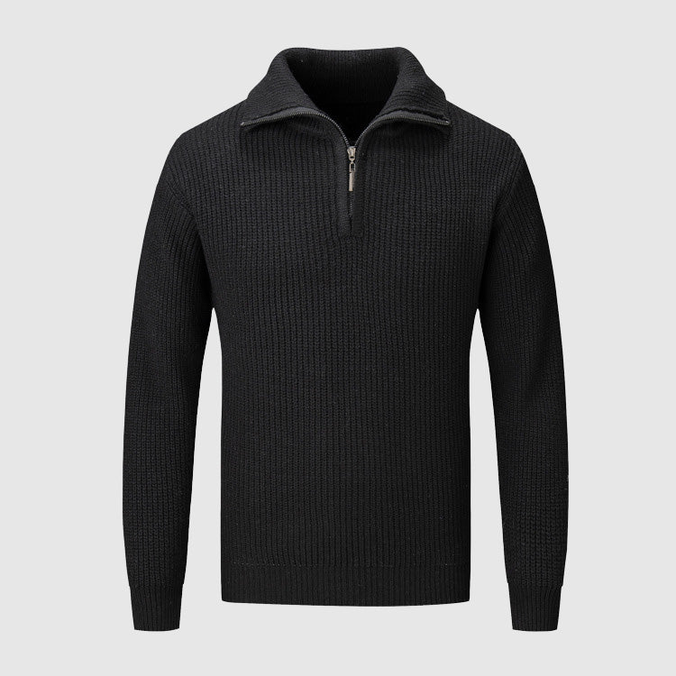 Men’s Half-Zip Sweater - Textured Knit - High Collar - Ribbed Cuffs & Hem - Casual Wear