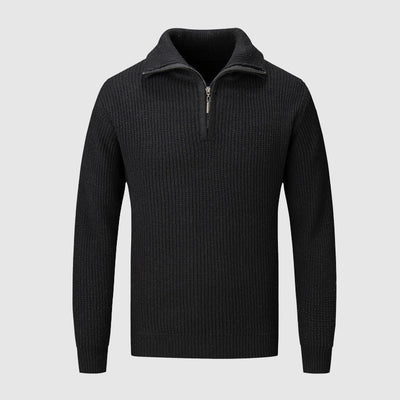 Men’s Half-Zip Sweater - Textured Knit - High Collar - Ribbed Cuffs & Hem - Casual Wear