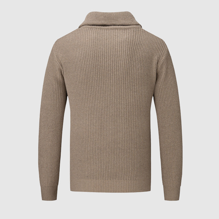 Men’s Half-Zip Sweater - Textured Knit - High Collar - Ribbed Cuffs & Hem - Casual Wear