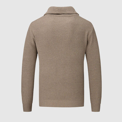 Men’s Half-Zip Sweater - Textured Knit - High Collar - Ribbed Cuffs & Hem - Casual Wear