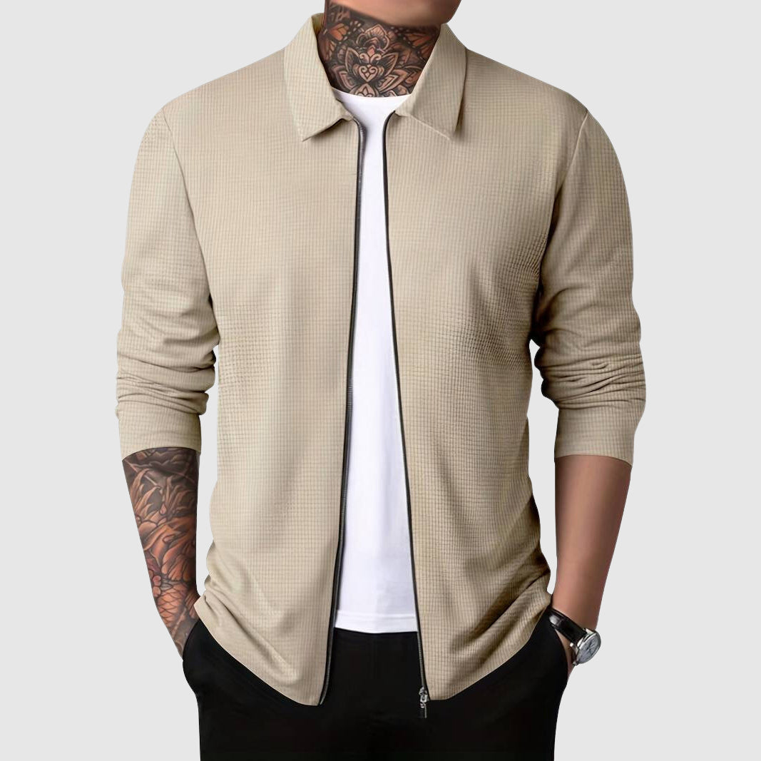 Men’s Zip-Up Sweater – Waffle Knit – Fitted Design – Long Sleeve Casual Wear