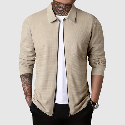 Men’s Zip-Up Sweater – Waffle Knit – Fitted Design – Long Sleeve Casual Wear