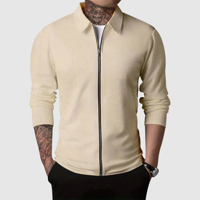 Men’s Zip-Up Sweater – Waffle Knit – Fitted Design – Long Sleeve Casual Wear